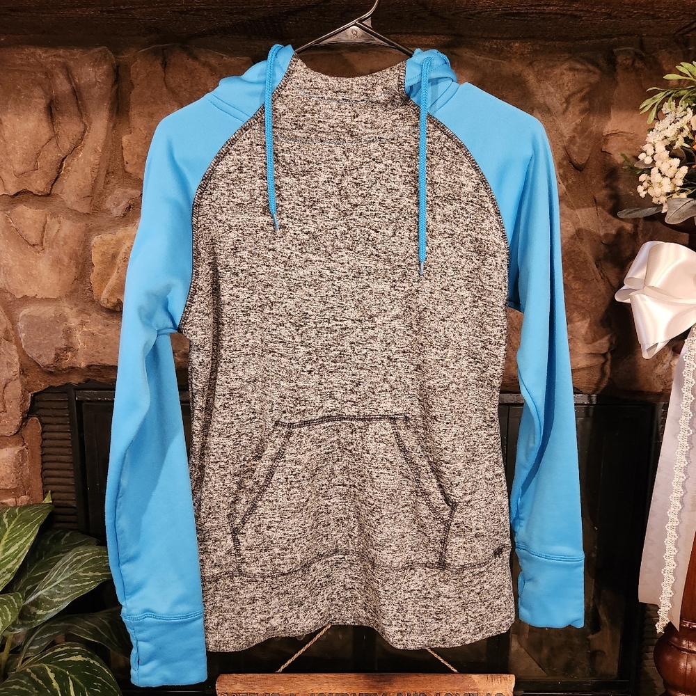 Fleece Hoodie - Aqua/Sky Blue & Heather Grey - Women's Small